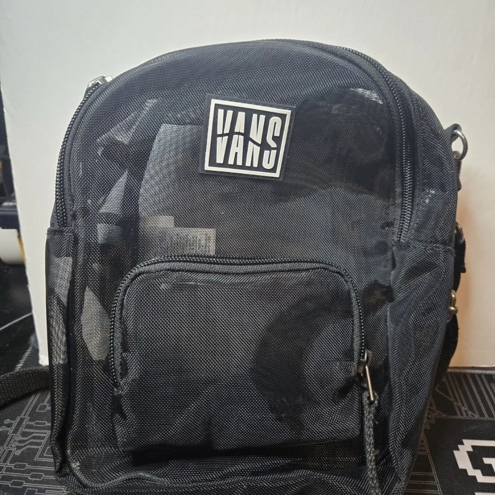 VANS Black Mini Shoulder Crossbody Bag with Strap Mesh See Through